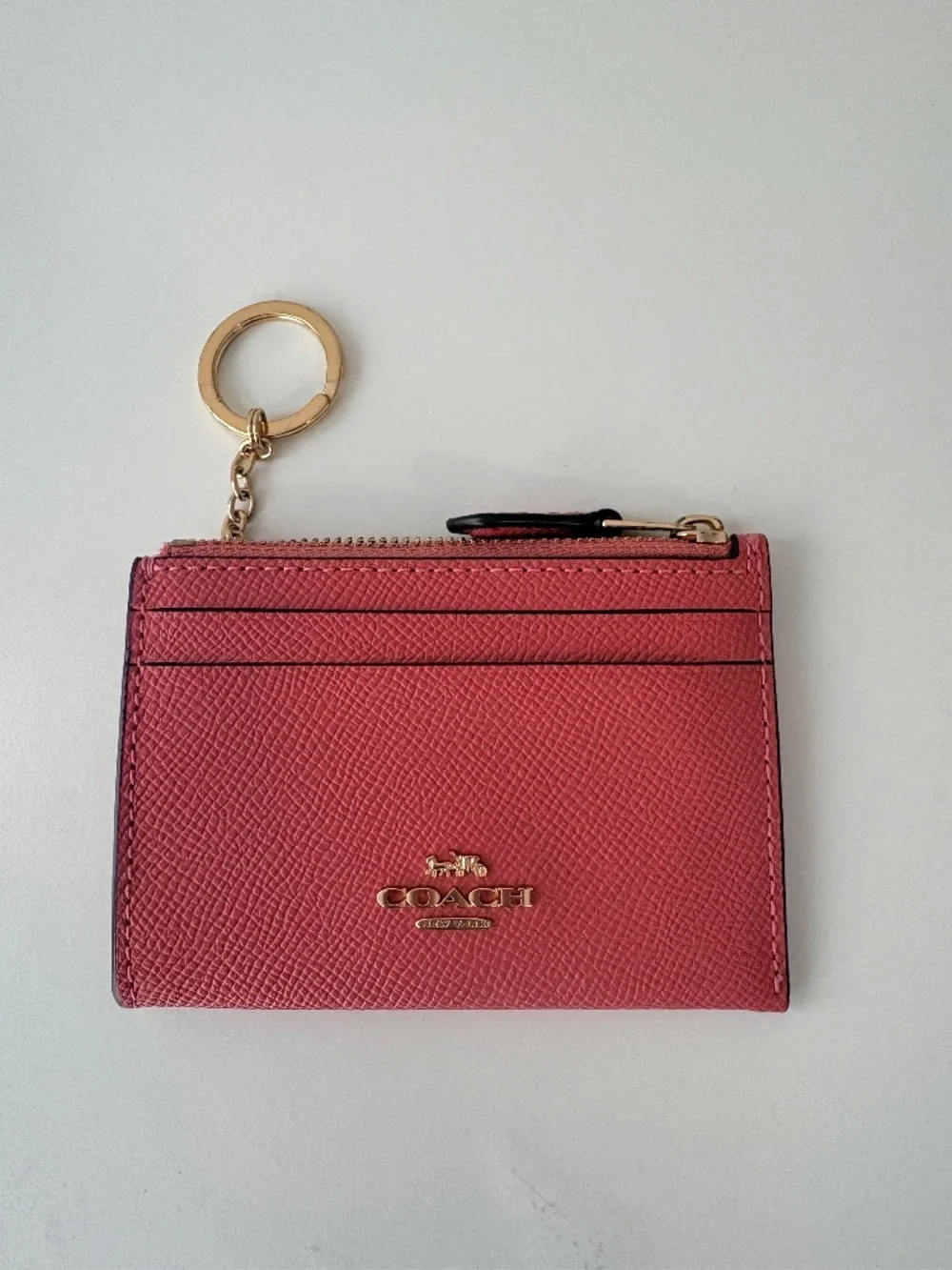 Coach Mini Skinny ID Case Cardholder Wallet in Coral Pink Crossgrain Leather